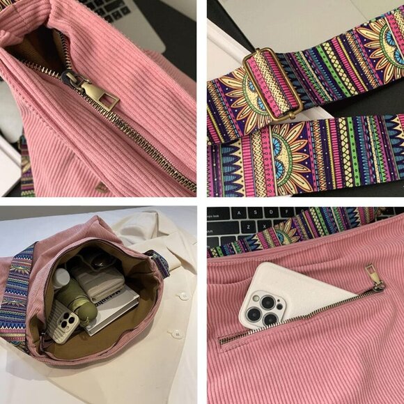 Women Corduroy Tote Bag Large Shoulder Hobo Purse Casual Handbag Gift - Picture 3 of 7